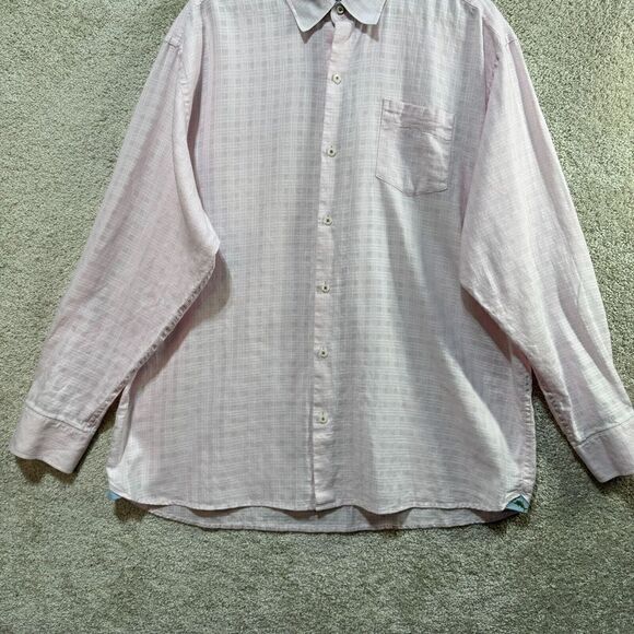 Tommy Bahama Shirt Men's XXL Pink Textured Plaid Pocket Long Sleeve Linen Blend - Picture 3 of 12